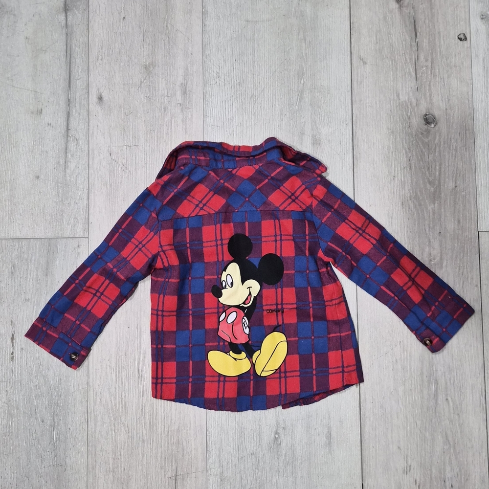 Disney Mickey Mouse Flannel Button Down Dress Shirt Plaid Toddler to Big Kid